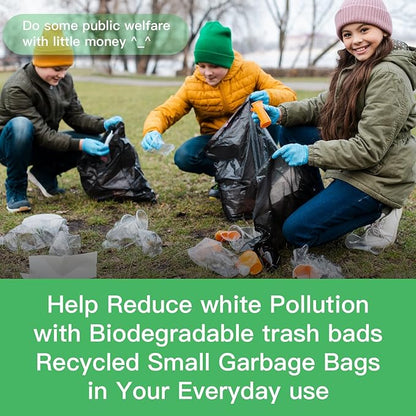 1.6 Gallon Biodegradable Trash Bags - Strong Small Bathroom Garbage Bag Clear Black Tiny Waste Basket Liners Leakproof & Odorless for Small Office/Bedroom Bins Inwaysin