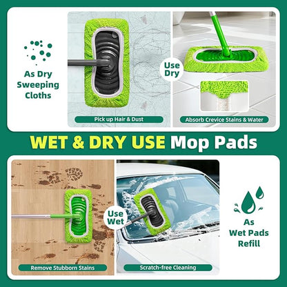 Reusable Mop Pads Compatible with Swiffer Sweeper - Pet Heavy Duty Wet Cloth Refills & Multi-Surface Dry Sweeping Cloth Refill - Washable Wet Pads Refill for Mopping Floors (Mop not Included)