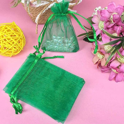 100 Pieces 5x7 inches Gift Wrap Bags Green, Organza Sheer Fabric,Drawstring Classy Present Bags for Baby Shower Favor,Candy,Christmas Favour,Sample Packing Decorative,Handmade Soap,Merchandise,Makeup