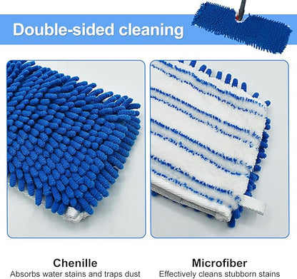 4 Pack Mop Heads Replacements Compatible for Ocedar Dual-Action Microfiber Flip Mop, Double Sided Mop Replace Head Mop Refills with Microfiber & Chenille for Dry Wet Use, Reusable, Machine Washable