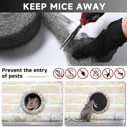 Steel Wool Mice Control, 65FT(1.1LB)#0000 Steel Wool, Keep Mouse Away from Holes, Barrier and Gap Filler for Home, Wall, Garden, Kitchen, Pipeline in Garage, Extra Fine