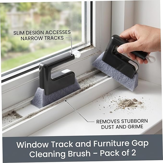 2 Pack Window Track Cleaner Tool, Window Sill Cleaner Reach Brush for Narrow Gaps, Wet & Dry Use, Removable Head.