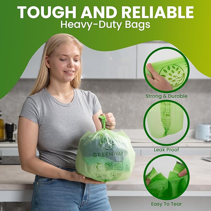 GREENWAY 3 Gallon Compostable Bags with Handles – 100 Count, Extra Thick 0.70 Mil – BPI & OK Home Certified – Small Trash Bags for Countertop Compost Bins, Food Waste, Bathroom, Cat Litter