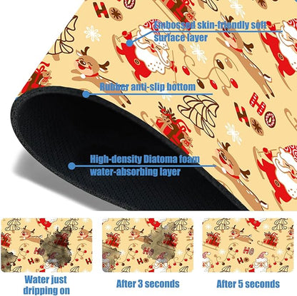Chrismas Sink Splash Guard Faucet Mat Cute Christmas Absorbent Fast Drying Mat Sink Gadgets Splash Guard Behind Faucet Drip Catcher for Kitchen Bathroom 15.5"X5.5"