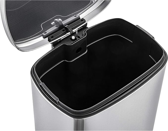 QUALIAZERO 50L/13Gal Heavy Duty Hands-Free Stainless Steel Commercial/Kitchen Step Trash Can, Fingerprint-Resistant Soft Close Lid Trashcan, 50L / 13 GAL