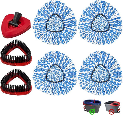 Mop Heads Replacements for O-Cedar RinseClean 2-Tank Spin Mop, Mop Replace Head for O Cedar, Mop Heads Include 4 Pack Mop Refills, 2 Scrubber Mop Heads, 1 Mop Base, Reusable, Easy to Replace