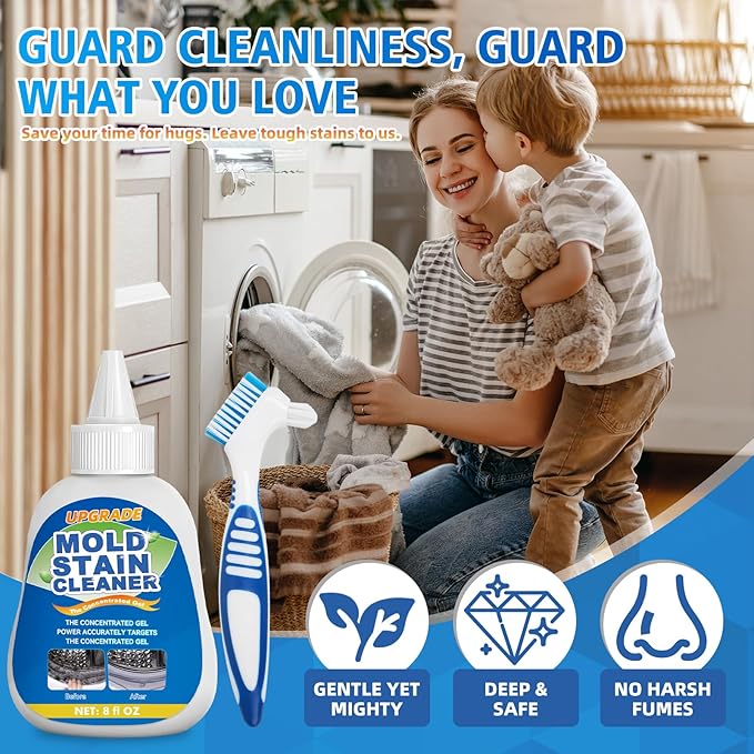 Mold Stain Cleaner Gel, 8 FL oz Heavy-Duty Household Cleaner for Washing Machine Gasket, Shower Caulk, Bathroom Grout & Front Loader Seal (220ml)