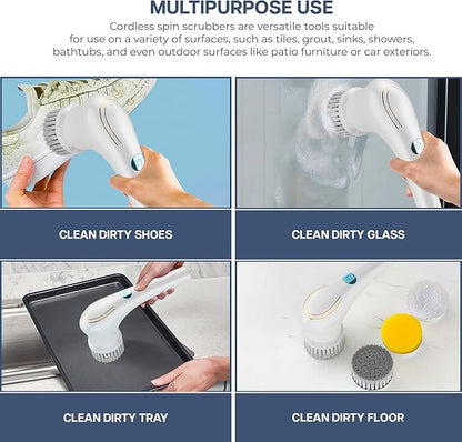 Electric Scrubber, Handheld Cleaning Brush, Includes 5 Replaceable Heads, Bathroom, Kitchen, Floor, Dish, Shoe, Glass - Multifunctional Home Accessory