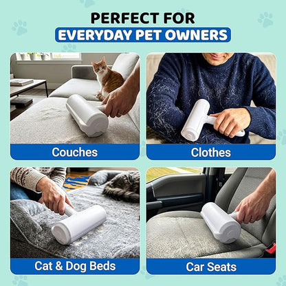 Pet Hair Remover Roller with 2 Grooming Gloves – Reusable Lint Remover for Dogs and Cats (Blue)