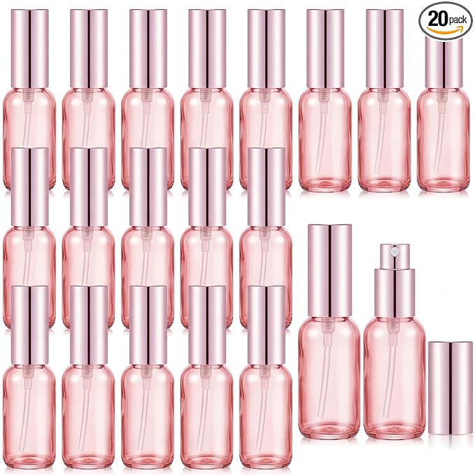 Tessco for you 20 Pcs 1 oz/30 ml Glass Spray Bottles Empty Perfume Atomizer Refillable Clear Decorative Empty Bottles with Fine Mist Sprayer Pump for Face Body Travel(Pink)