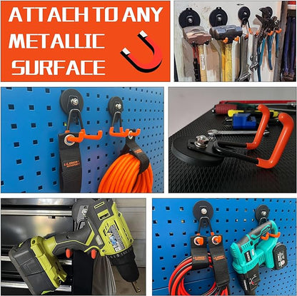 ULIBERMAGNET Heavy Duty Large Garage Magnet Hooks, 3 Pack Strong Storage Utility Magnetic Hooks with Anti-Slip Coating for Pegboard,Garage Shelve Hanging (Orange)