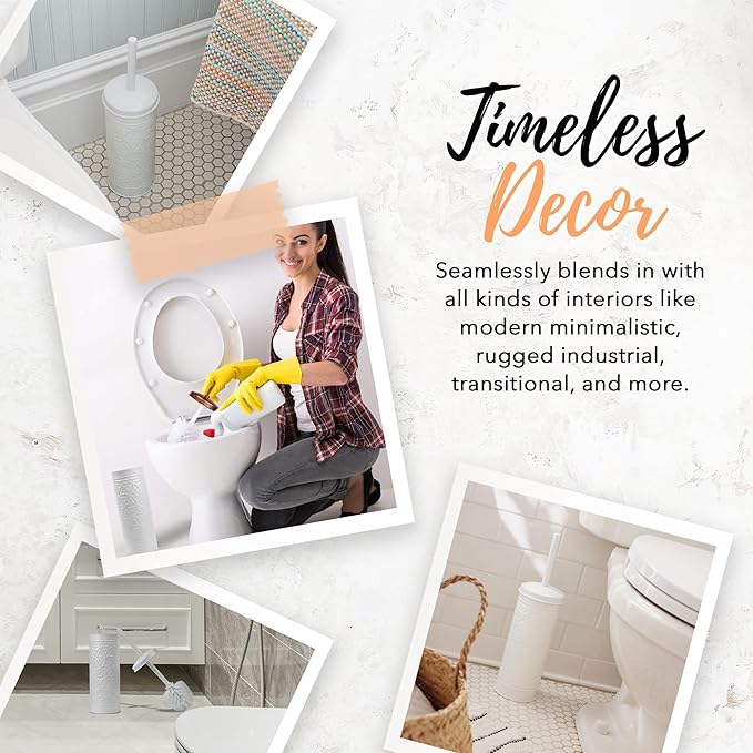 Autumn Alley White Toilet Brush and Holder Bathroom Accessories, Bathroom Toilet Brush for Modern Bathroom Decor, Standing Farmhouse Toilet Bowl Brush with Holder, White Bathroom Decor Sets