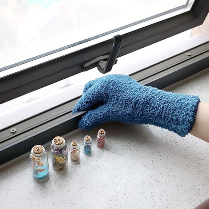 Patelai 2 Pairs Microfiber Gloves for plants Dusting Cleaning Glove Mittens House Cars Blinds Dusting(Blue, Grass Green,Large)