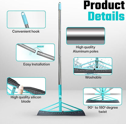 Magic Broom Squeegee Dog Pet Hair Remover, Rotatable, Height Adjustment - Silicone Broom Pet Hair Remover for All-Surfaces Hardwood Floors, Rugs, Tile, Glass, Liquid-Dirt with 50" Handle