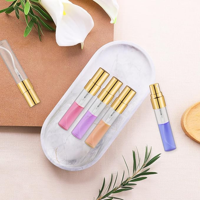 50 Pcs 5ml/0.17oz Fine Mist Glass Bottle Mini Transparent Spray Vials Empty Refillable Perfume Bottles for Cosmetic Perfume Liquid Sample DIY Sprays - Gold Lids