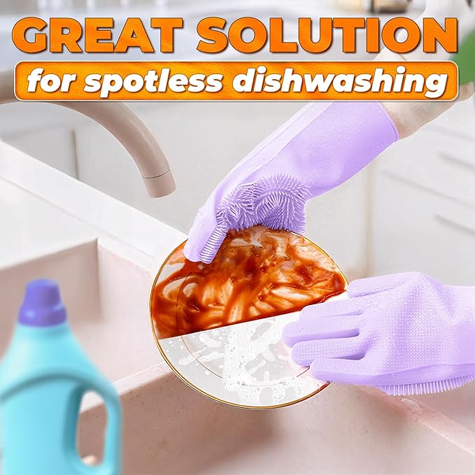 Silicone Dish Gloves with Scrubbers – Thick Tear-Resistant Dishwashing Gloves for Washing Dishes, Kitchen Cleaning, Bathroom Scrubbing & Daily Chores – Durable, Reusable Multi-Purpose Design