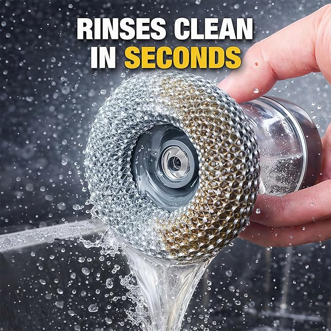 Grip Soap Dispenser, Comfort Grip Soap Dispensing Kitchen Scrub, Built-in Soap Control Handle, Replaceable Nylon Bristles, Non-Slip Design for Kitchen Dish & Cookware Cleaning