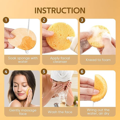 GAINWELL 50-Count Compressed, GAINWELL Cellulose, 100% Natural Cosmetic Spa Sponge for Facial Cleansing, Exfoliating Mask, Makeup Removal