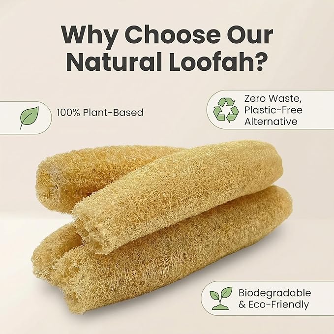 Natural Organic Loofah Sponge 4 Pack, Exfoliating Body Scrubber for Shower Bath, 100% Biodegradable Gentle Luffa for Sensitive Skin, Multi‑Purpose Cleaning Tool