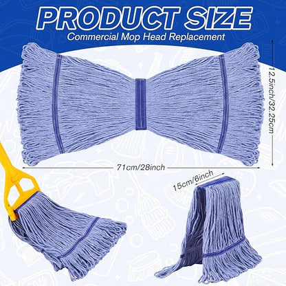 Eccliy 3 Pack Mop Heads Replacement Commercial Industrial Mop Heads Heavy Loop End Cotton String Heavy Duty Refills Wet Washable Refills for Home General Floor Cleaning (Blue)