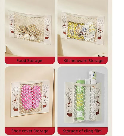 FitFrenzy 2Pack Plastic Bag Holder for Grocery Bags - Mesh Storage Organizer Cargo Net for Kitchen Cabinet Dispenser for Aluminum Foil, Trash Bag, Shopping Bag