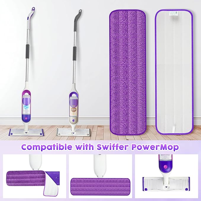6 Pack Reusable Mop Pads for Swiffer PowerMop, Super Absorption, Multi-Surface Hardwood Floor Cleaning, Machine Washable Up to 100 Times, Durable, Suitable for All Finished Floors
