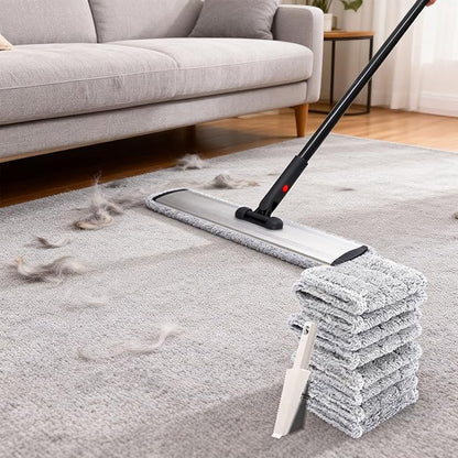 24inch Flat Mop for Cleaning Floors Heavy Duty Microfiber Wet Mop Deep Cleaning for Hardwood, Tile & Laminate, Includes 4 Reusable Washable Pads and Adjustable Long Handle