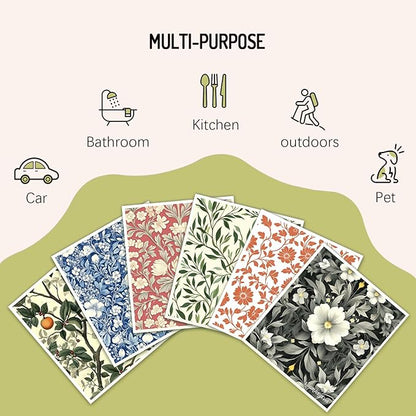Swedish Dishcloths for Kitchen 6 Pack, Reusable Paper Towels Super Absorbent, Biodegradable Quick Drying Washable Dish Cloths Dishwasher Safe, Perfect as Hostess or Housewarming Gifts (Plants)