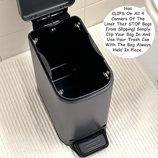 Homie Soft Close, Slim Trash Can 6 Liter / 1.6 Gallon with Anti - Bag Slip Liner and Lid, Use as Mini Garbage Basket, Slim Dust Bin, or Decor in Bathroom, Restroom, Kitchen, or Bedroom (Matte Gray)