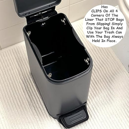 Homie Soft Close, Slim Trash Can 6 Liter / 1.6 Gallon with Anti - Bag Slip Liner and Lid, Use as Mini Garbage Basket, Slim Dust Bin, or Decor in Bathroom, Restroom, Kitchen, or Bedroom (Matte Gray)