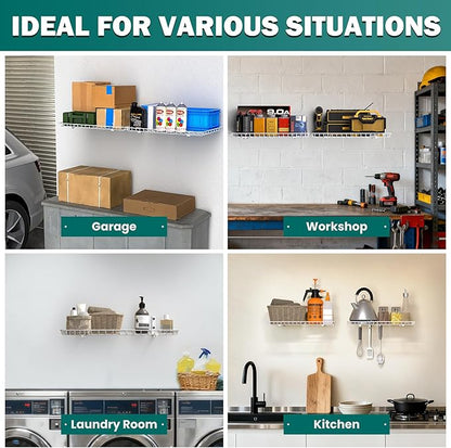 EVERHANGER Garage Wall Shelves 12x24 Inch, Wall Mounted Storage Shelf, Metal Shelf Rack, Heavy-Duty Shelf Organizer 2 Pack, White