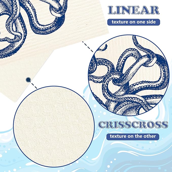 Whaline 6 Pcs Summer Swedish Dishcloths Cotton Kitchen Towels Octopus Seahorse Starfish Turtle Jellyfish Reusable Absorbent Dish Towels for Ocean Birthday Party Housewarming Cleaning, 7 x 8 Inch