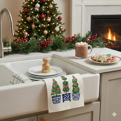 Garden Collection Swedish Dishcloth, Reusable Paper Towel, Super Absorbent Cellulose Sponge, Kitchen Cleaning Cloth, Washable & Compostable (Trio Topiary - 1 Pack)