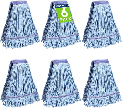 6 Pack Commercial Mop Head Replacement – Heavy Duty Mop Head for General and Floor Cleaning | Industrial Wet Mops | Washable Refill, Reusable, Looped End Mopheads | Hardwood, Concrete