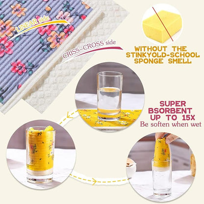Patelai 6 Pieces Swedish Kitchen Dish Towels Kitchen Cloths Reusable Sponge Cleaning Cloths Absorbent Dish Cloth No Odor Hand Towel Quick Drying Washable Cleaning Wipes (Small Shred Style)