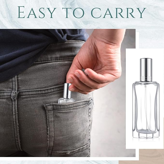 Domensi 3 Pcs 30 ml Glass Perfume Bottles Refillable Cologne Atomizer Empty With Dispenser Tools, Pocket Spray Bottle for Travel and Sample Container (Silver)