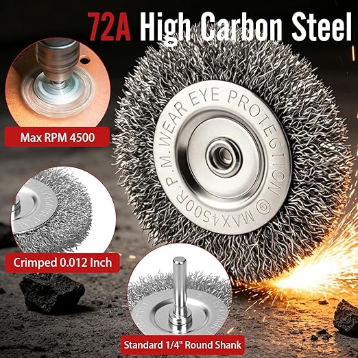 22-Pack Wire Brush for Drill, Carbon Steel Crimped Brushes – Spherical Wheel, Cup, Pen End & Hand Brushes Set, Fit 1/4 Inch Round Shank Power Drill Attachment for Rust, Paint, Abrasive Removal