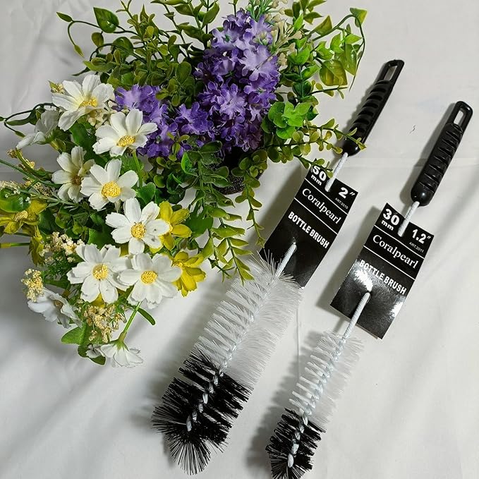 Bottle Brushes Thin Long Handle X 2, Utility Skinny Wire Cleaner Set Big Small, Bendable Flexible for Cleaning Narrow Neck Water, Beer, Wine, Baby Bottles, Pipes, Tubes, Hoses, and Flasks