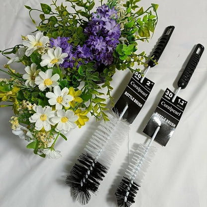 Bottle Brushes Thin Long Handle X 2, Utility Skinny Wire Cleaner Set Big Small, Bendable Flexible for Cleaning Narrow Neck Water, Beer, Wine, Baby Bottles, Pipes, Tubes, Hoses, and Flasks