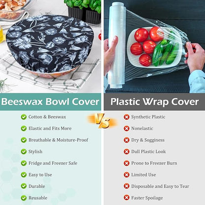 5-Size Reusable Beeswax Bowl Covers for Bread Proofing, Cotton Cloth Flexible Beeswax Wraps for Food Storage(Iris Floral)