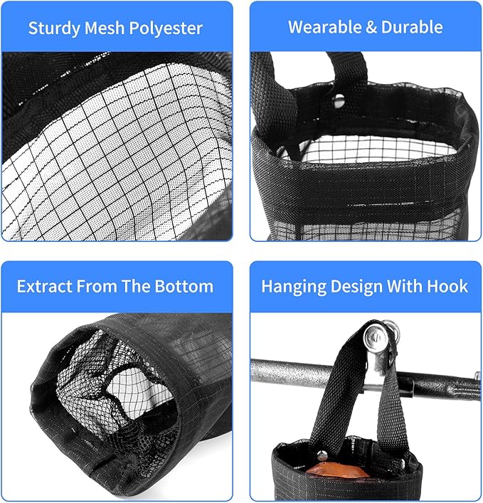 Hanging Folding Mesh Garbage Bag Organizer Trash Bags Holder Recycling Containers Plastic Waste Bag Storage for Kitchen With Adhesive wall hooks (Black)-2pcs