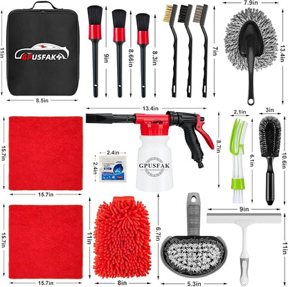 26Pcs Car Wash Cleaning Kit with Foam Gun Sprayer Detailing Brushes Window Water Scraper Tire Brush Towels Complete Interior Exterior Detailing Set for Car