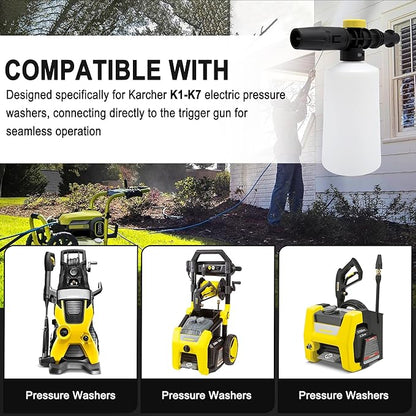 FJ6 Foam Cannon, Compatible with Kar-Cher K1-K7 Pressure Washers, 700ml Tank, Adjustable Spray Nozzle, for Cars, RVs, Garden Furniture, Patios