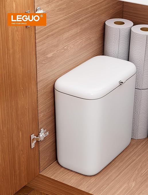 Wall Mounted Kitchen Compost Bin with Lid, Hanging Trash Can for Cabinet Door, White Plastic Food Scrap Bin for Kitchen Counter and Under Sink, 1.8 Gal