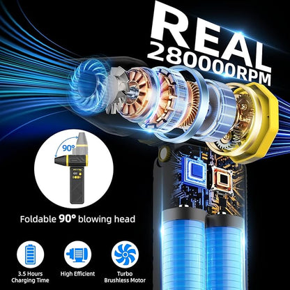 Upgrade Version-Cordless Air Duster-280000RPMSuper Power Air Duster Rechargeable,Stepless Speed Change Air Duster,with Display Screen & Light,Dust Blower for Computer, Keyboard, House,Outdoor and Car