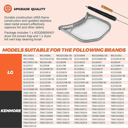 ADQ56656401 Dryer Lint Filter Stainless Steel Mesh Screen with Clothes Dryer Lint Vent Trap Cleaner Brush Fit for LG Kenmore Elite Dryer Lint Screen, Replace AP4457244 AH3531962 PS3531962 by Beaquicy