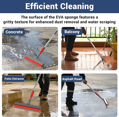 Floor Squeegee for Concrete Floor, 15.8" Large Heavy Duty Squeegee for Floor with 60" Adjustable Handle, 2-in-1 Silicone & EVA Blade for Garage,Concrete,Tile,Bathroom,Window Glass Cleaning