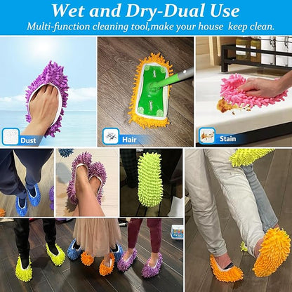 3 Pairs Shoes Cover Duster, Reusable Mop Slippers, Microfiber Dust Mops, Multi Purpose Floor Cleaning Shoes, Feather Duster for Bathroom, Office, Kitchen, House Polishing Cleaning
