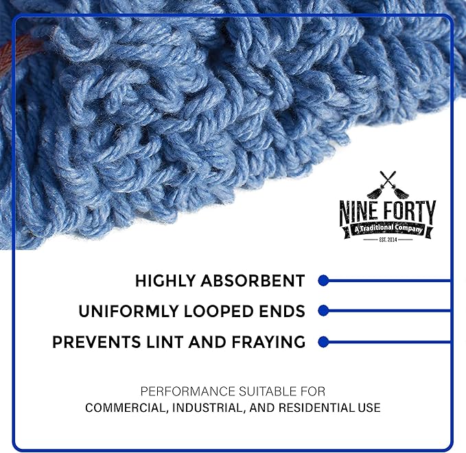 Nine Forty 2-Pack Industrial and Commercial-Grade Looped End Wet Mop Head Refill - Heavy Duty 20 Inch 4-Ply Premium Synthetic Yarn - for Optimal Absorption and Durability - Green (2 Pack, Large)