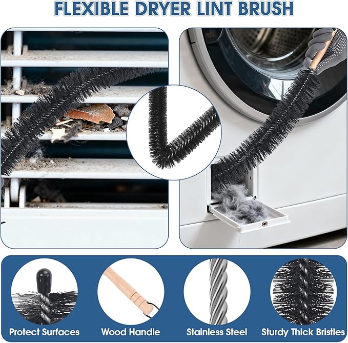 Universal Dryer Vent Cleaner Kit Compatible with Most Vacuum Cleaner Include Vacuum Hose Attachment Accessories Brush Lint Act Brush,Dryer Vent Vacuum Hose with Basic Protective Gloves